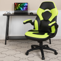 Flash Furniture CH-00095-GN-GG X10 Gaming Chair Racing Office Ergonomic Computer PC Adjustable Swivel Chair with Flip-up Arms, Neon Green/Black LeatherSoft